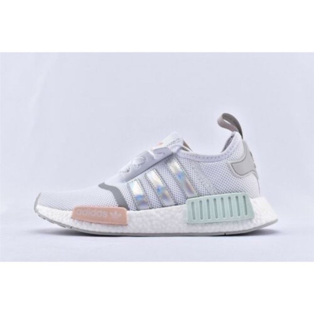 Adidas NMD R1 White Iridescent Hologram Silver MultiColor Mint/Pink
